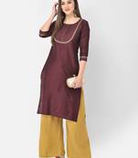 Span Purple Embroidered Straight Kurta