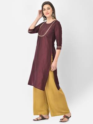 Span Purple Embroidered Straight Kurta 3