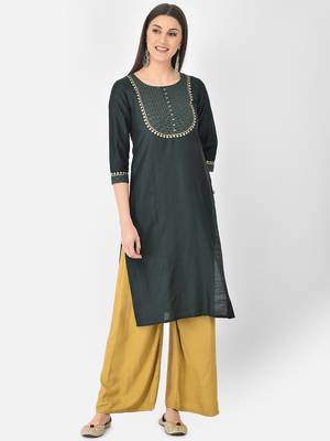 Span Green Embroidered Straight Kurta 1