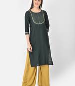 Span Green Embroidered Straight Kurta