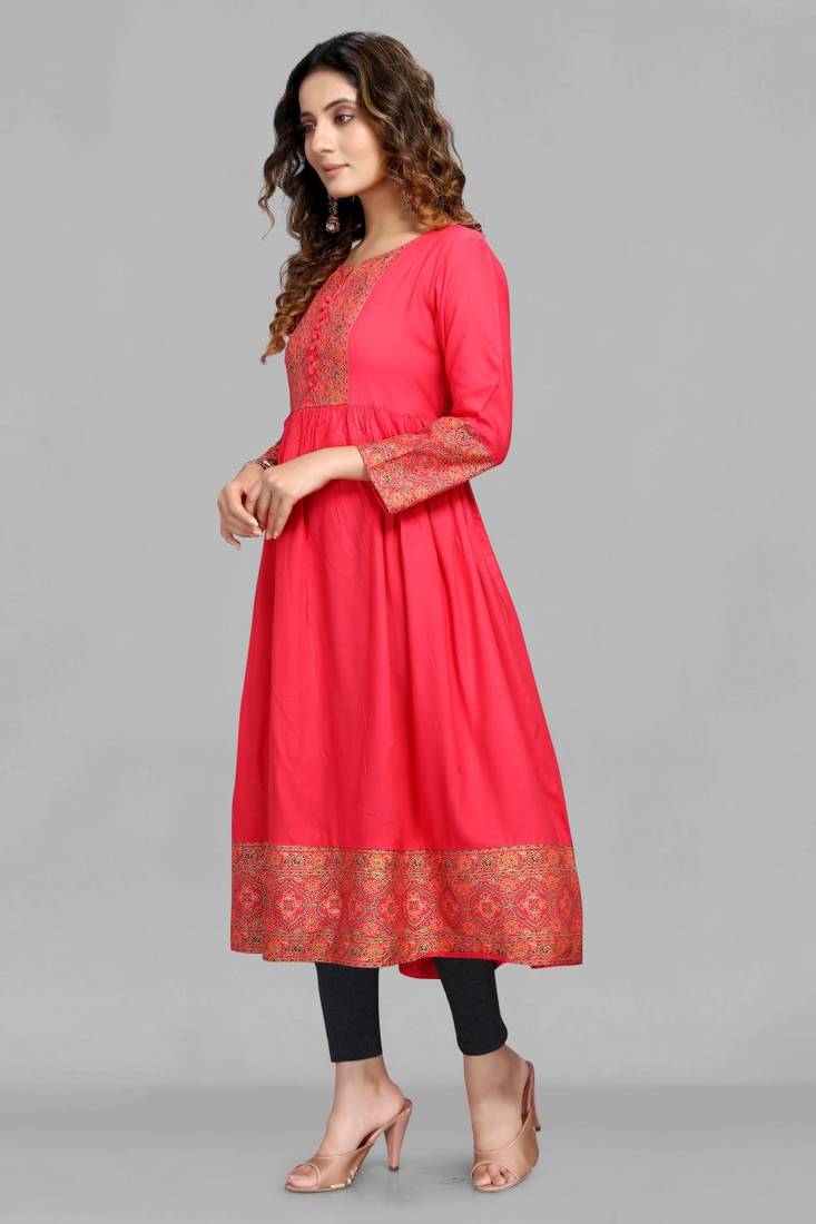Red printed rayon ethnic-kurtis