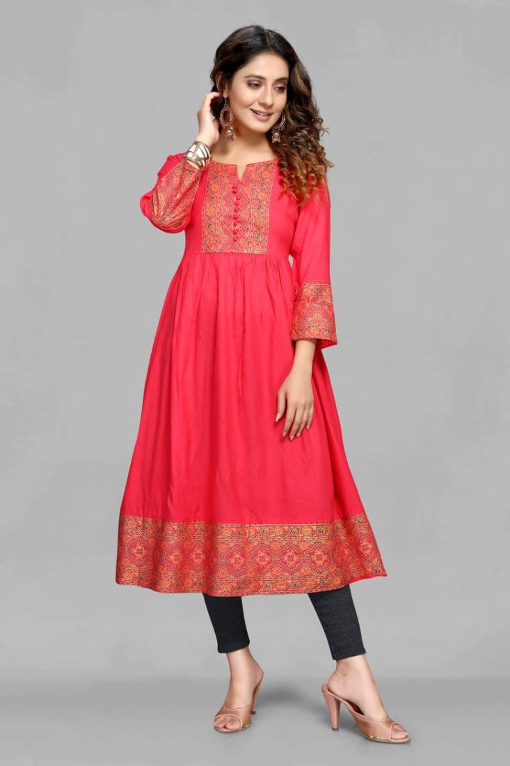 Red printed rayon ethnic-kurtis