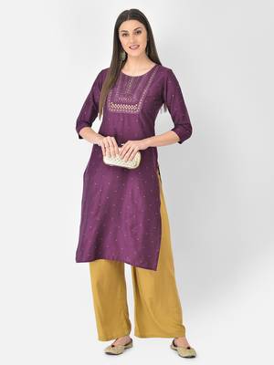 Span Purple Embroidered Straight Kurta 1
