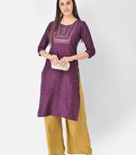 Span Purple Embroidered Straight Kurta