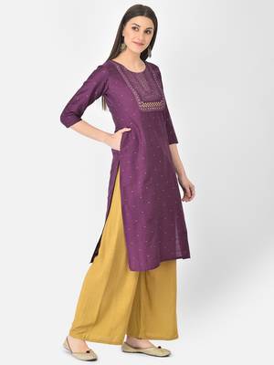 Span Purple Embroidered Straight Kurta 2
