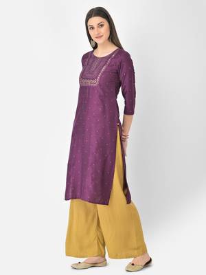 Span Purple Embroidered Straight Kurta 3