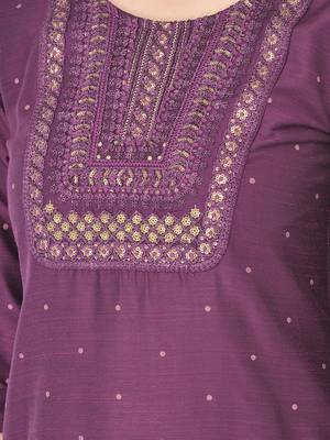 Span Purple Embroidered Straight Kurta 5