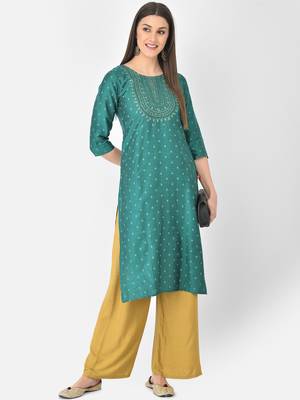 Span Green Embroidered Straight Kurta 1