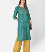 Span Green Embroidered Straight Kurta