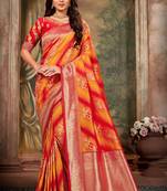 Orange woven banarasi saree with blouse
