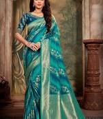 Blue woven banarasi saree with blouse