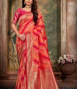 Peach woven banarasi saree with blouse