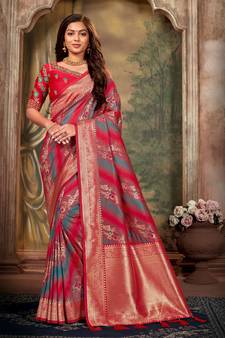 Red woven banarasi saree with blouse