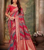 Red woven banarasi saree with blouse