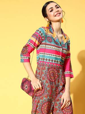 Multicolor printed crepe indowestern 4