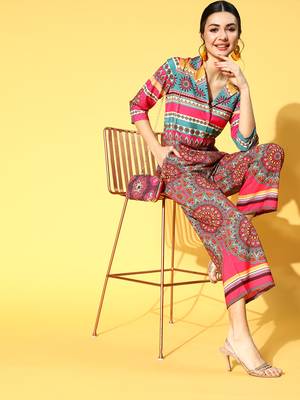 Multicolor printed crepe indowestern 5