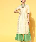 Off-white printed art silk kurta sets