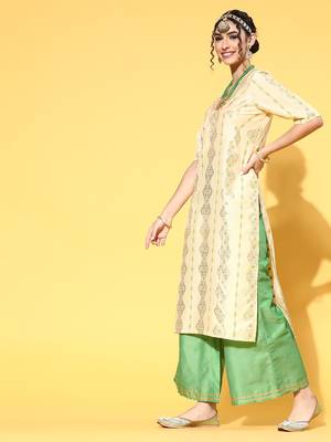 Off-white printed art silk kurta sets 2