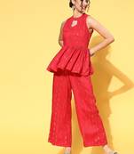 Red printed art silk kurta sets