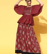 Maroon printed art silk kurta sets