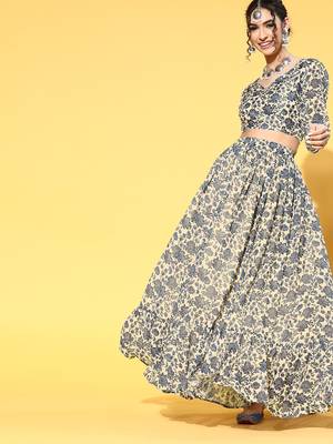 Off-white printed georgette kurta sets 1