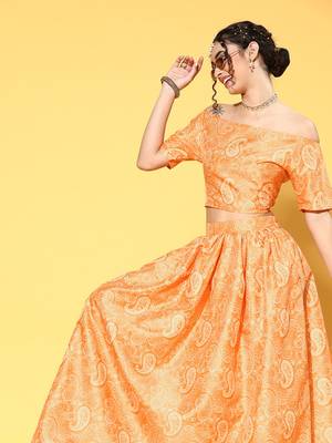 Mustard printed art silk kurta sets 2