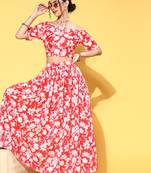 Red printed art silk kurta sets