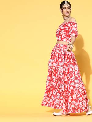 Red printed art silk kurta sets 2