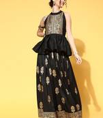 Black printed art silk kurta sets