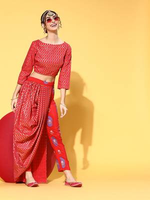 Red printed art silk kurta sets 1