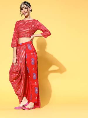 Red printed art silk kurta sets 2