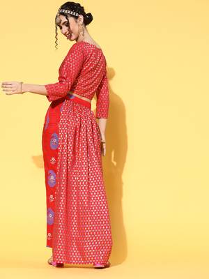 Red printed art silk kurta sets 3