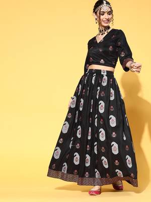 Black printed art silk kurta sets 1
