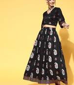 Black printed art silk kurta sets