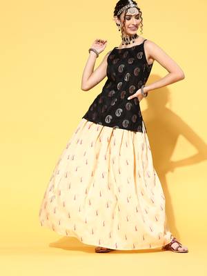 Black printed art silk kurta sets 1