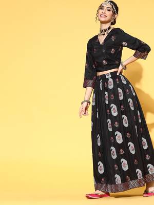 Black printed art silk kurta sets 2