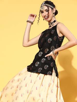 Black printed art silk kurta sets 2