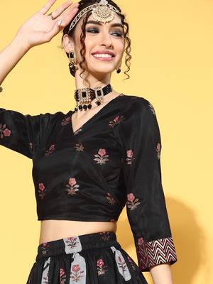 Black printed art silk kurta sets 4