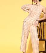 Cream printed art silk kurta sets