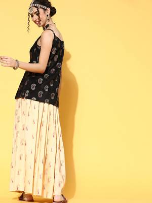 Black printed art silk kurta sets 3