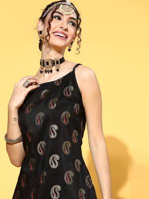 Black printed art silk kurta sets 4