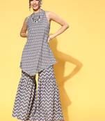 Blue printed crepe kurta sets