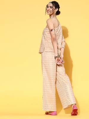 Cream printed art silk kurta sets 3