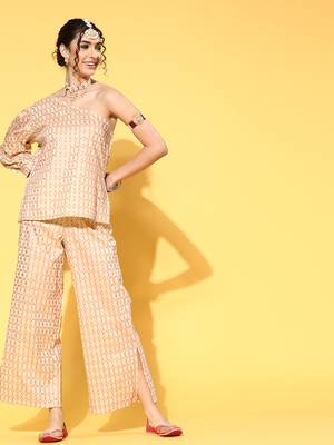 Cream printed art silk kurta sets 5