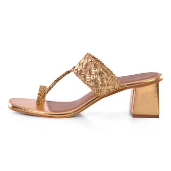 Gold Woven Kolhapuri Heels 1
