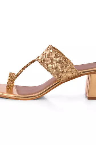 Gold Woven Kolhapuri Heels