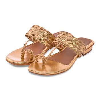 Woven Gold Kolhapuri Flats 1