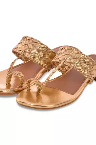 Woven Gold Kolhapuri Flats