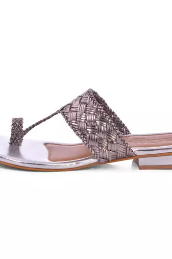 Silver Woven Kolhapuri Flats