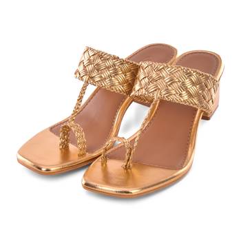 Gold Woven Kolhapuri Heels 3